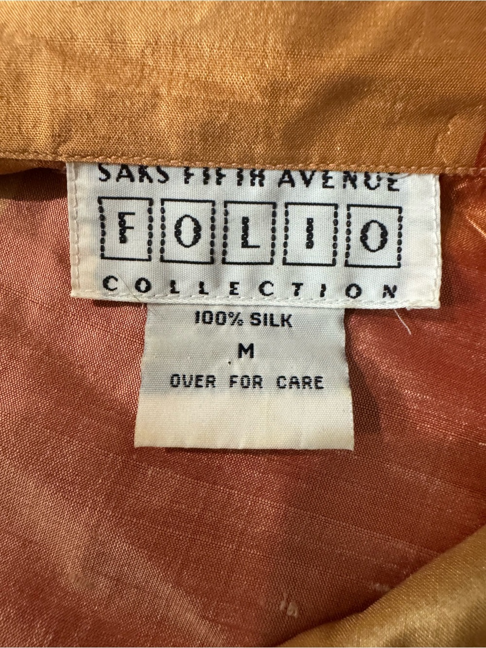 Vintage Saks Fifth Avenue Folio luxurious 💯% Silk Shantung oversized polo top -M
